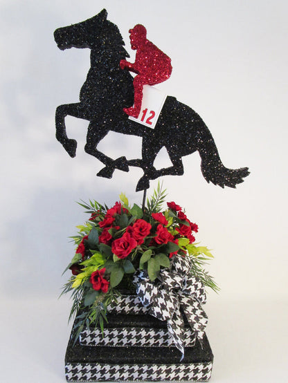 Styrofoam Horse & jockey centerpiece on 3 tier base - Designs by Ginny