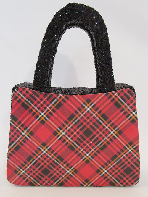 red plaid Styrofoam purse CENTERPIECE - Designs by Ginny