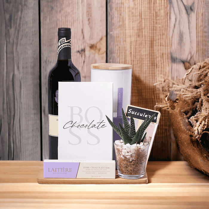 Give your palate and your home lots of love with the Succulent & Wine Relaxation Gift Basket, designed to put a spring in your step and a smile on your face.