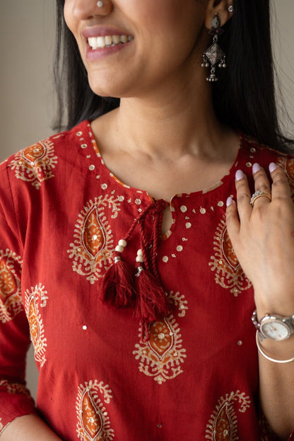 Suhani Batik Cotton Suit- Red