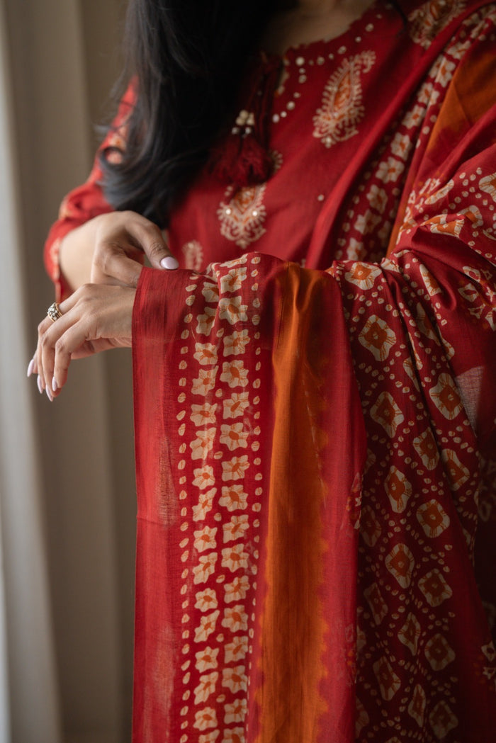 Suhani Batik Cotton Suit- Red