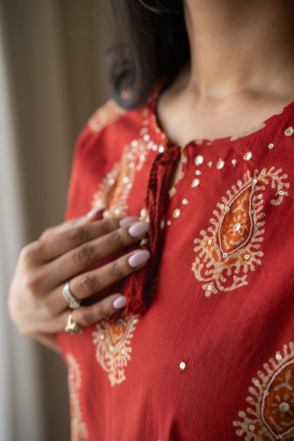 Suhani Batik Cotton Suit- Red