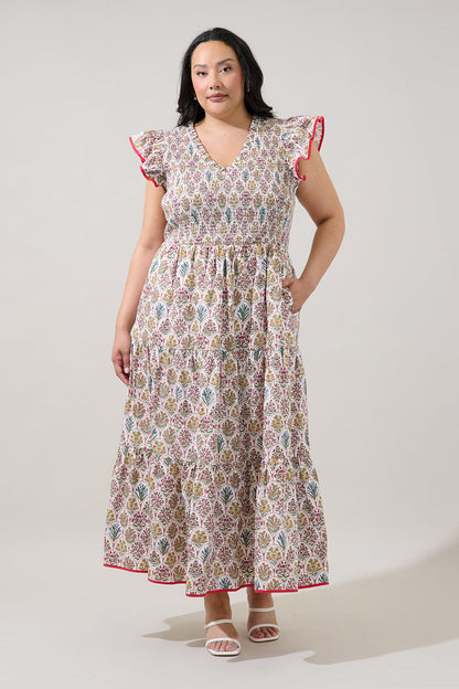 Sunfire Tiered Midi Dress Kathy Floral Curve