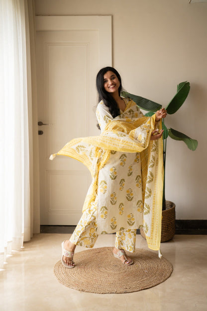 Suryana Cotton Suit- Marigold