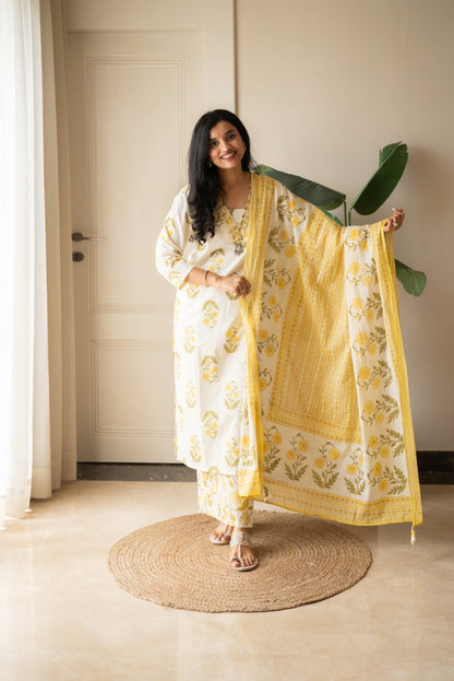 Suryana Cotton Suit- Marigold