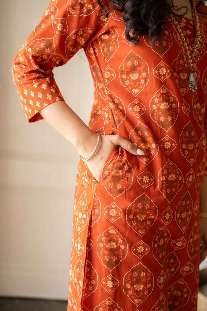 Suryana Cotton Suit- Orange Mehrab