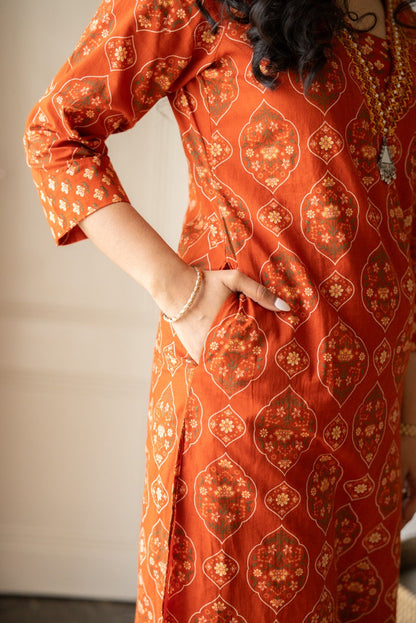 Suryana Cotton Suit- Orange Mehrab