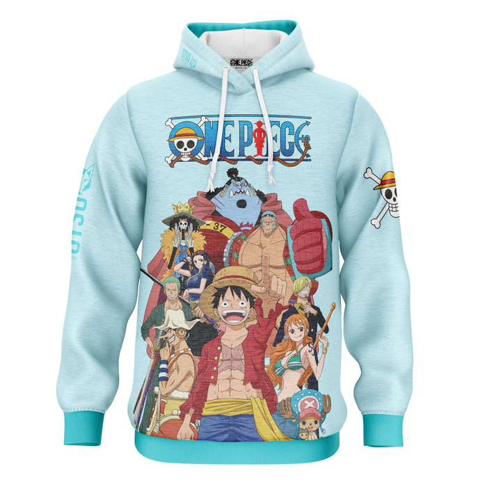Sweat capuche- One piece fishman straw hat crew turquoise