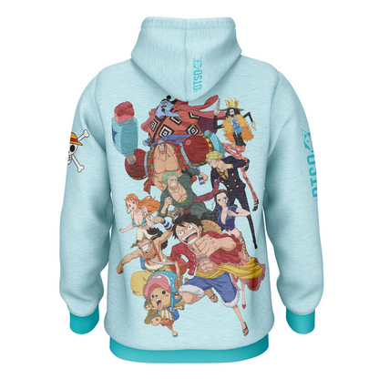 Sweat capuche- One piece fishman straw hat crew turquoise