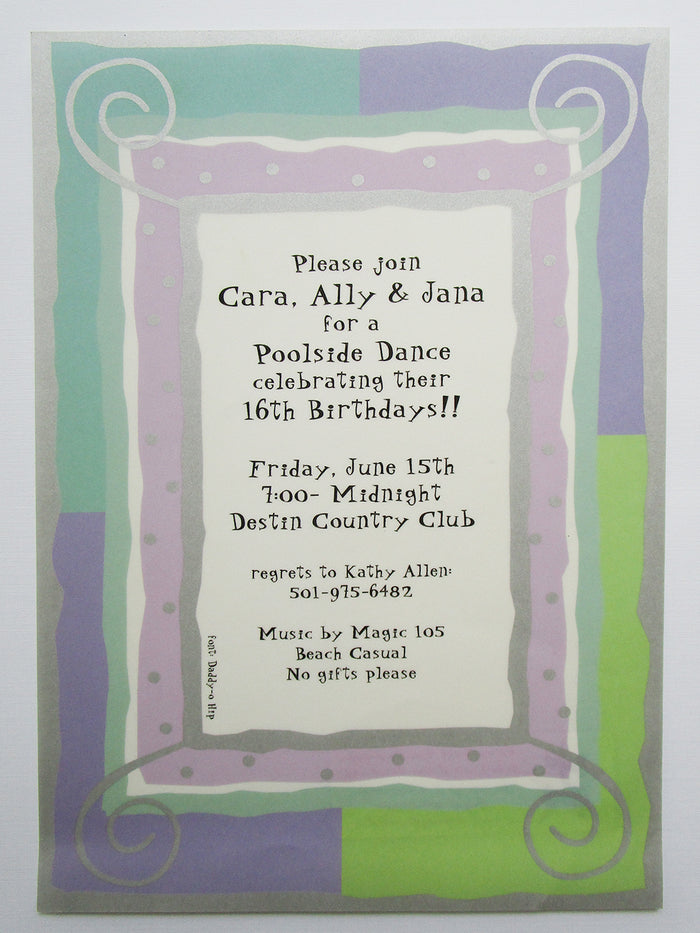 Swirls, Dots and Stripe invite - Designs by Ginny