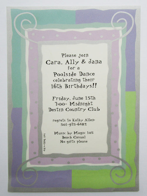 Swirls, Dots and Stripe invite - Designs by Ginny
