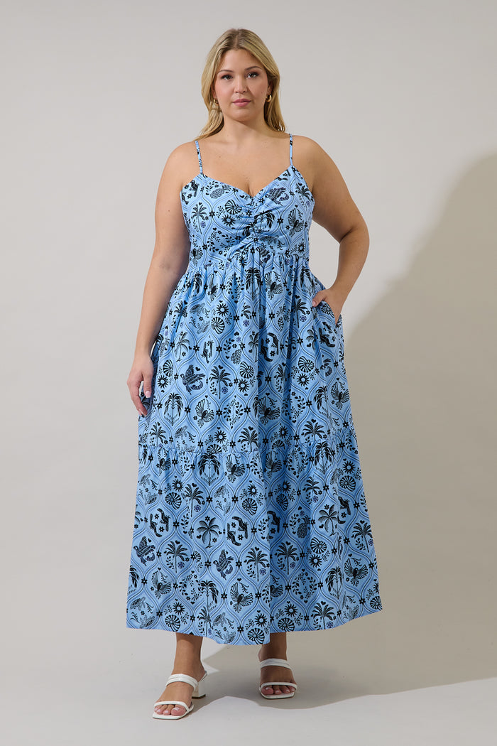 Tamer Ruched Midi Dress Feiry Tropics Curve