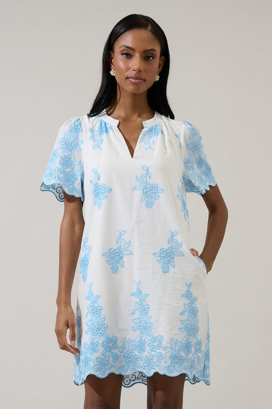 Tannia Embroidered Shift Mini Dress