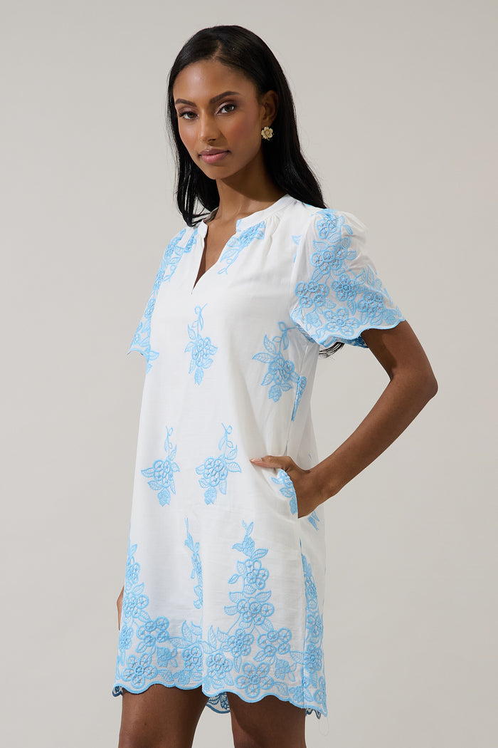 Tannia Embroidered Shift Mini Dress
