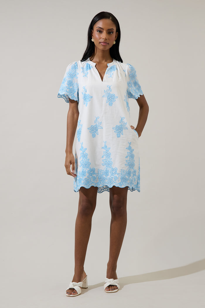 Tannia Embroidered Shift Mini Dress
