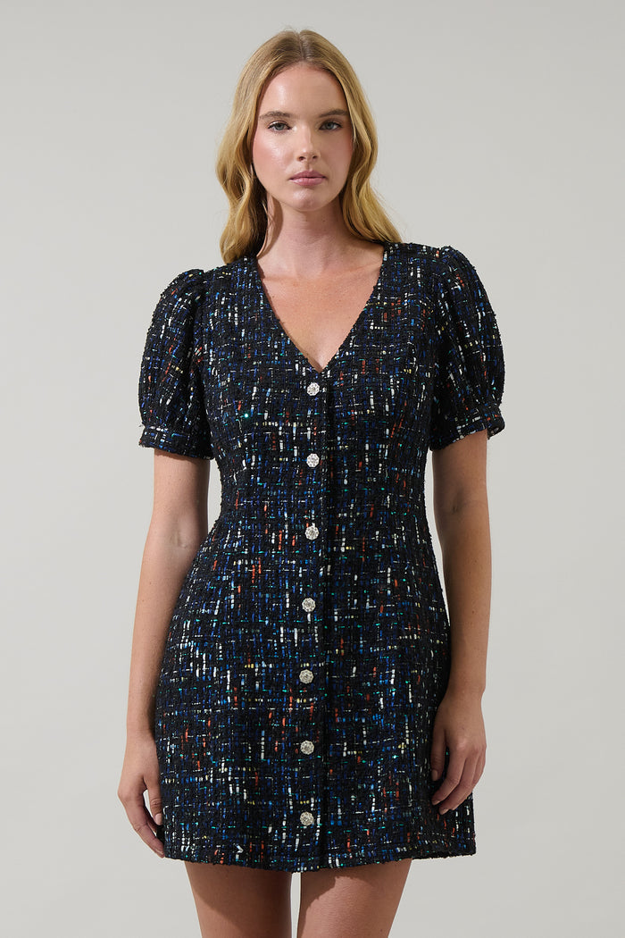 Tarran Tweed Button Down Mini Dress