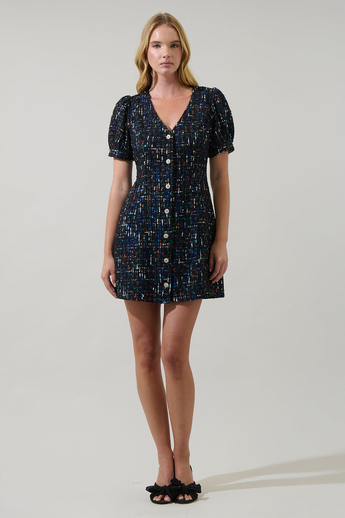 Tarran Tweed Button Down Mini Dress