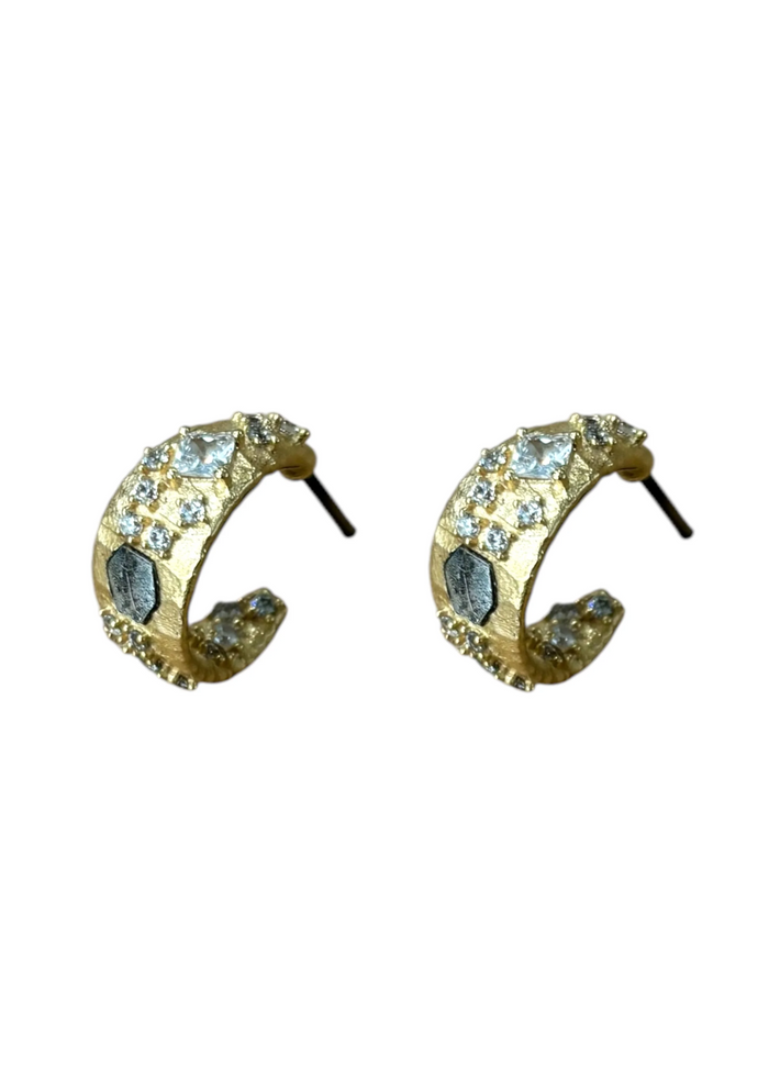 Women's gold hoops with silver coin and CZ details