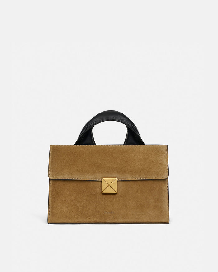 The SANDI Lock - Top handle bag - Brown Suede