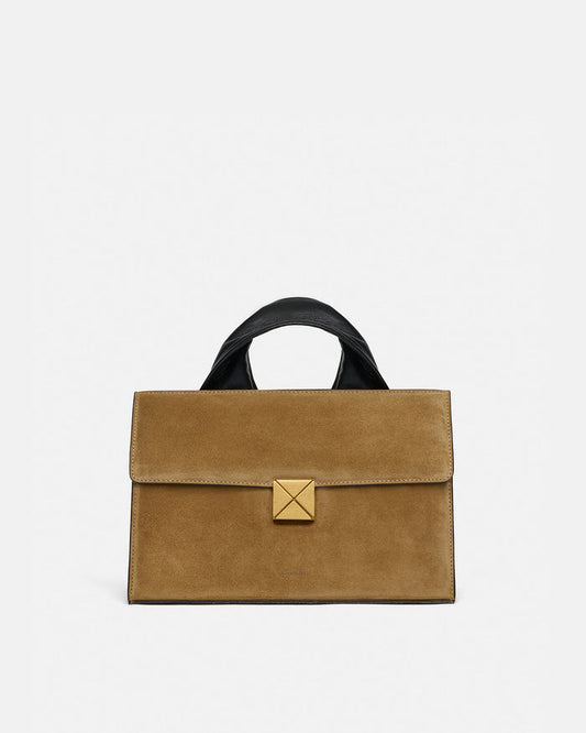 The SANDI Lock - Top handle bag - Brown Suede