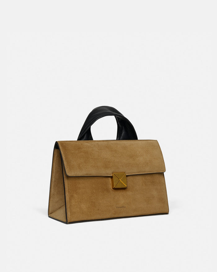 The SANDI Lock - Top handle bag - Brown Suede