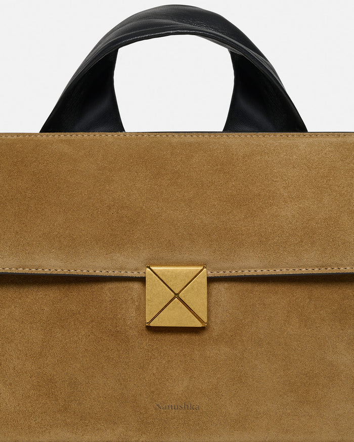 The SANDI Lock - Top handle bag - Brown Suede