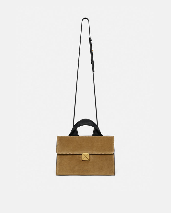 The SANDI Lock - Top handle bag - Brown Suede