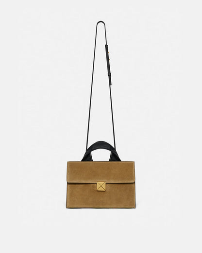 The SANDI Lock - Top handle bag - Brown Suede