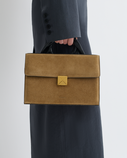 The SANDI Lock - Top handle bag - Brown Suede