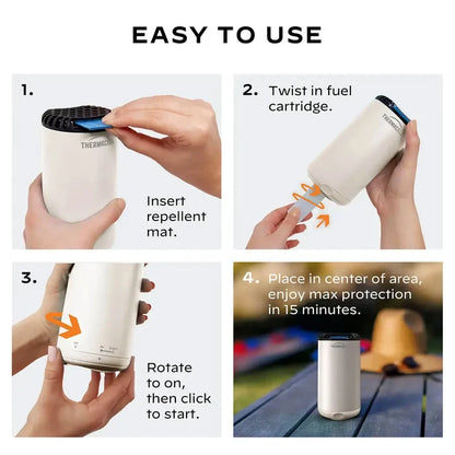 Thermacell Patio Shield mosquito repeller infographic showing how to set it up