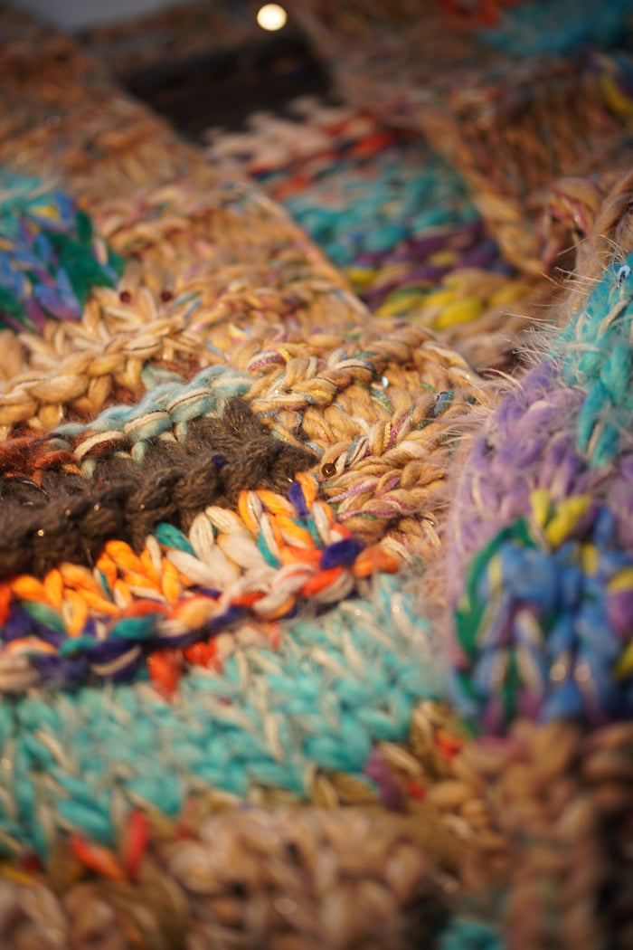 Tide & Stone — Hand-Knitted Stripe Open Cardigan in Teal & Sand