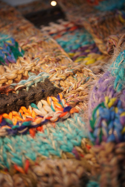 Tide & Stone — Hand-Knitted Stripe Open Cardigan in Teal & Sand