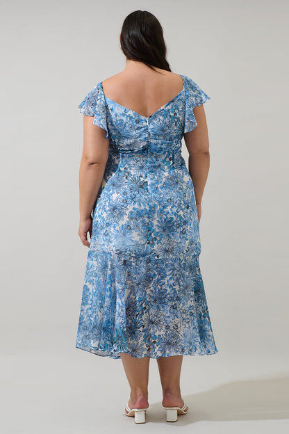 Tierra Floral Nadia Ruched Midi Dress Curve
