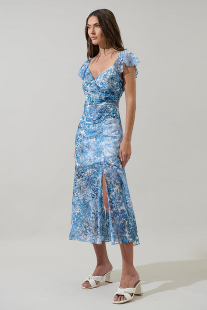 Tierra Floral Nadia Ruched Midi Dress