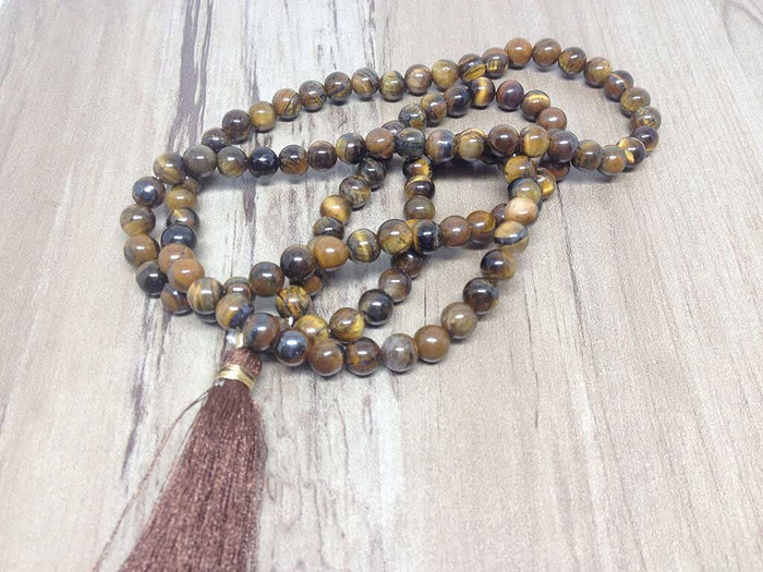 Tiger Eye Gemstone Mala, 108 Prayer Bead Mala.