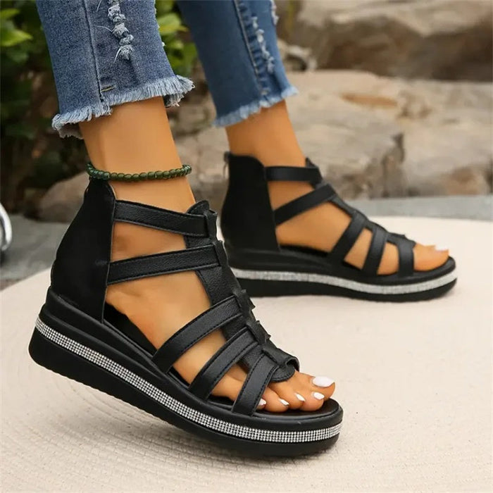Tina - Sandales à Semelles Compensées avec Décoration en Strass