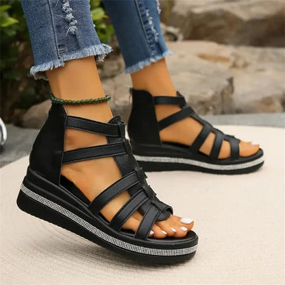 Tina - Sandales à Semelles Compensées avec Décoration en Strass