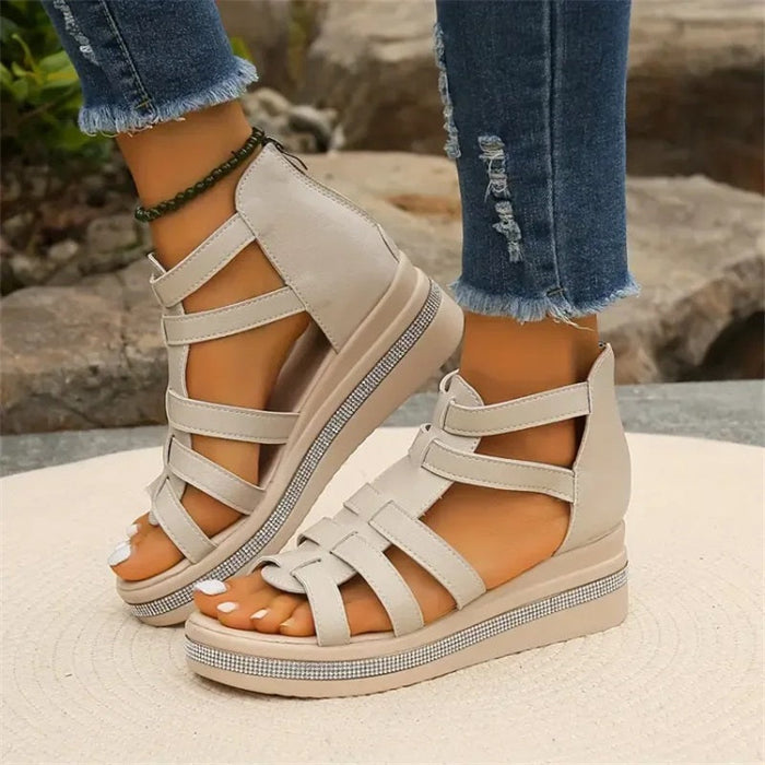 Tina - Sandales à Semelles Compensées avec Décoration en Strass