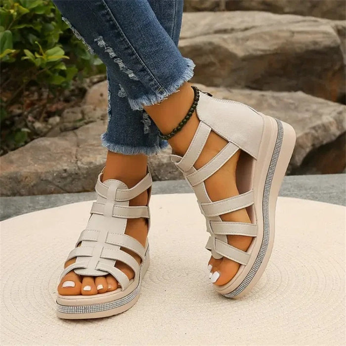Tina - Sandales à Semelles Compensées avec Décoration en Strass