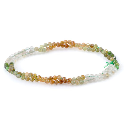 This is a Dakota Stones 3mm Tourmaline Yellow Green Banded Gemstone strand with faceted round beads in 15-16 inch strand.