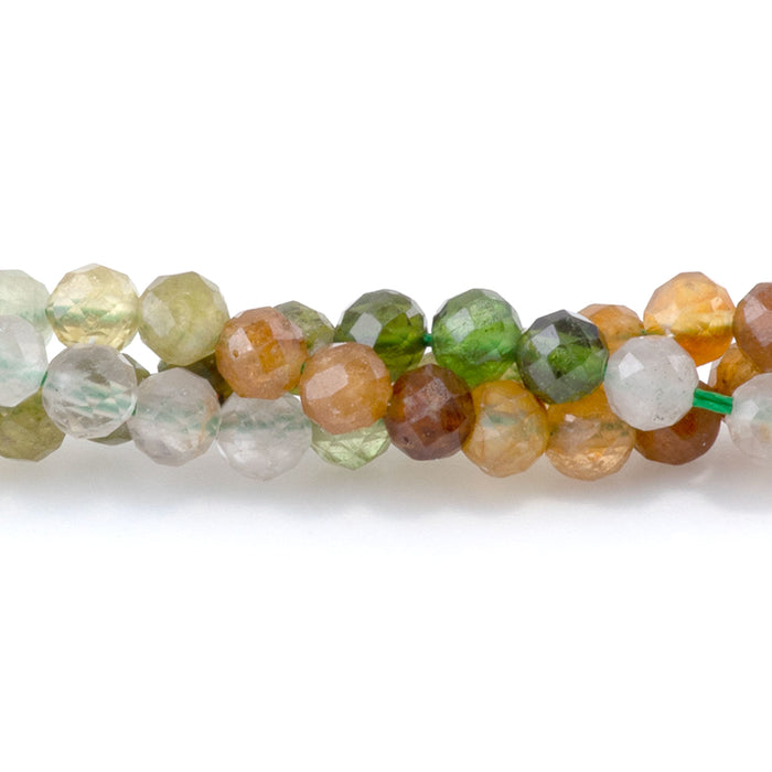 This is a Dakota Stones 3mm Tourmaline Yellow Green Banded Gemstone strand with faceted round beads in 15-16 inch strand.