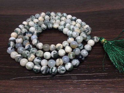 Tree Agate Gemstone Mala, 108 Prayer Bead Mala.