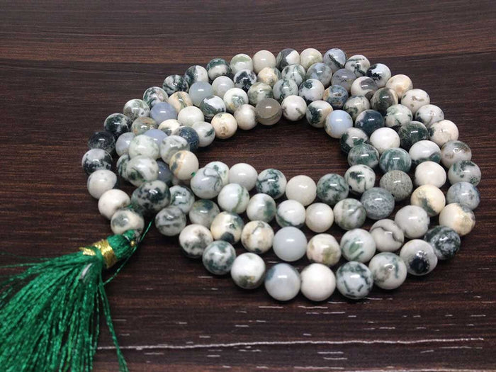 Tree Agate Gemstone Mala, 108 Prayer Bead Mala.