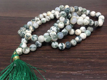 Tree Agate Gemstone Mala, 108 Prayer Bead Mala.