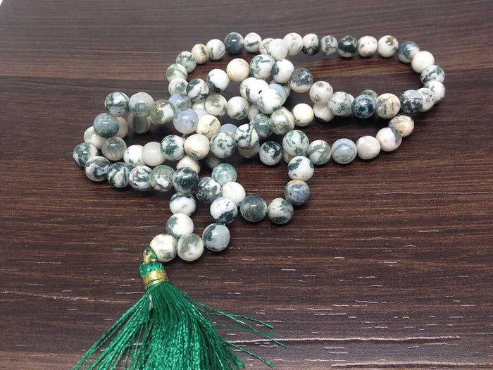Tree Agate Gemstone Mala, 108 Prayer Bead Mala.