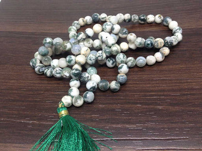 Tree Agate Gemstone Mala, 108 Prayer Bead Mala.