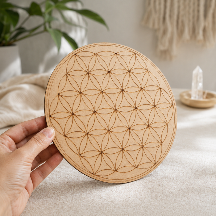 Tree of Life Crystal Grid Board, 6" Wooden Crystal Grid Plate