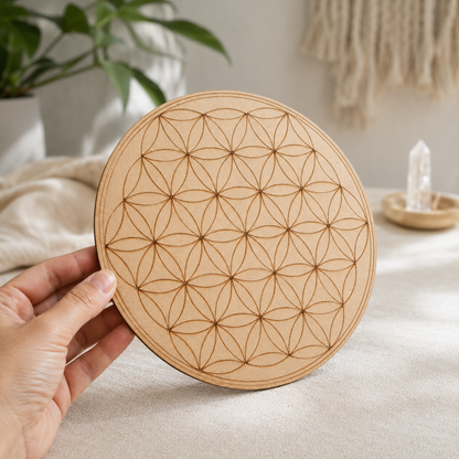 Tree of Life Crystal Grid Board, 6" Wooden Crystal Grid Plate