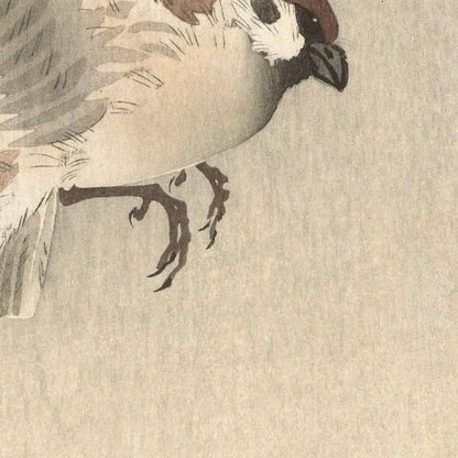 Tree sparrow with young by Ohara Koson, 1900