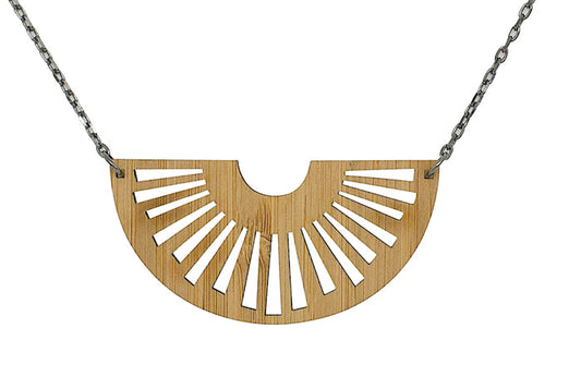 Bamboo tribal sun pendant necklace with radiating rays, made in USA